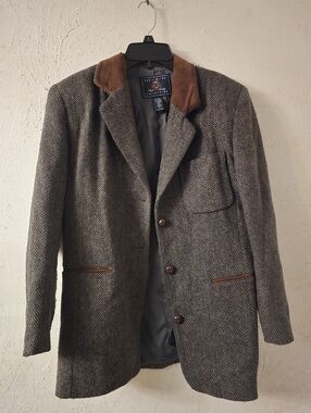 The Limited Brown Herringbone Tweed Blazer with Suede Collar